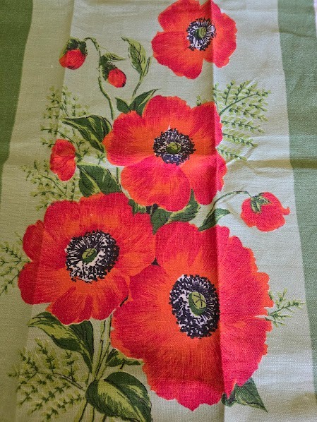 Vintage LAMONT Irish Pure Linen Tea Towel RED POPPYS Bright Fast Colours