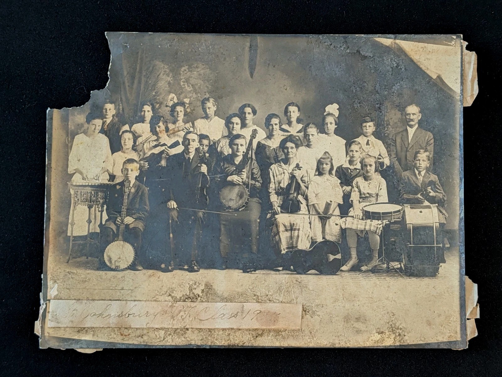 Antique St Johnsbury VT Music Class Banjo Violin Orchestra Group Photo c1910