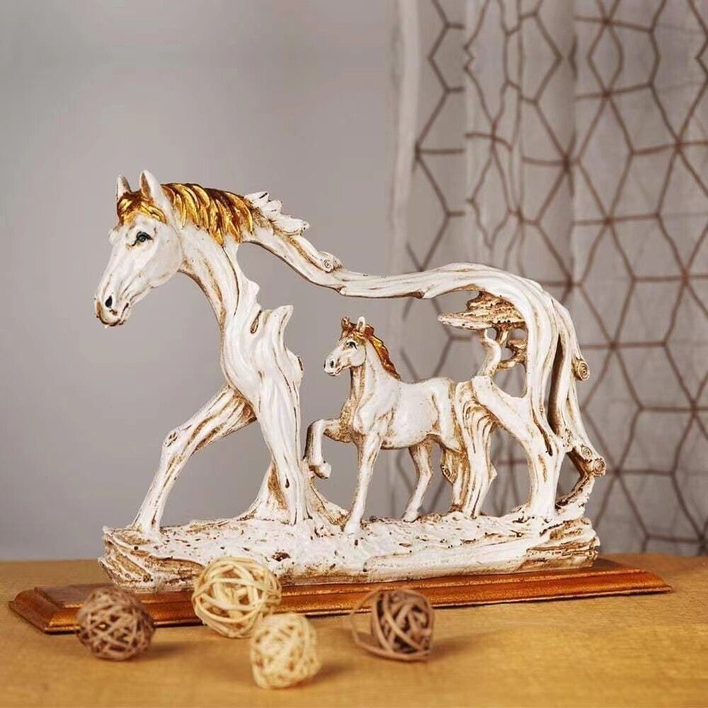 Horse Figurine Resin Statue Sculpture Decor White Brown Vintage Hollow Home Gift