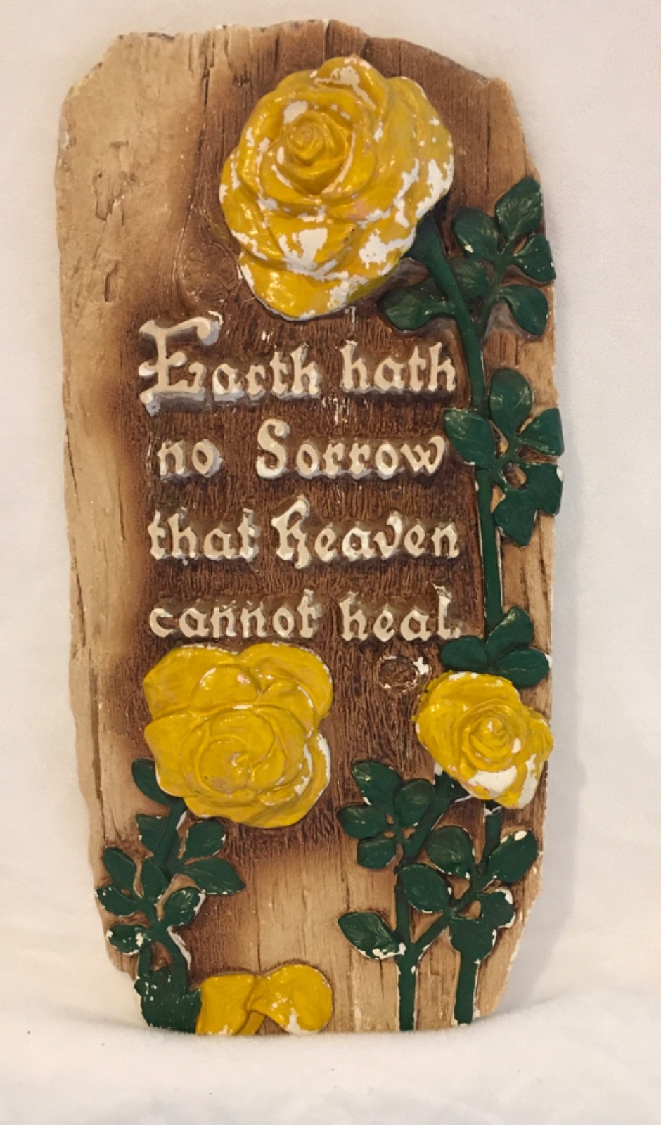 VTG Chalkware Wall Hanging Plaque With Yellow Roses 13x6.5x.5