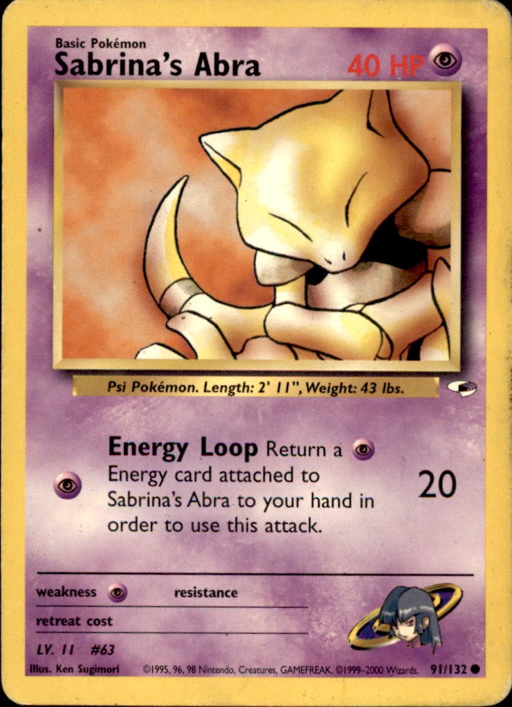 Pokemon Gym Heroes Sabrina\'s Abra 91/132 UNLIMITED COMMON LP