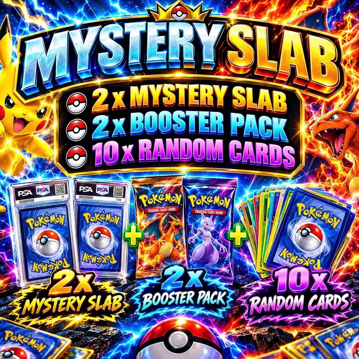 2x Mystery Pokemon Graded Card Slab + 2x Booster pack - Read Below 