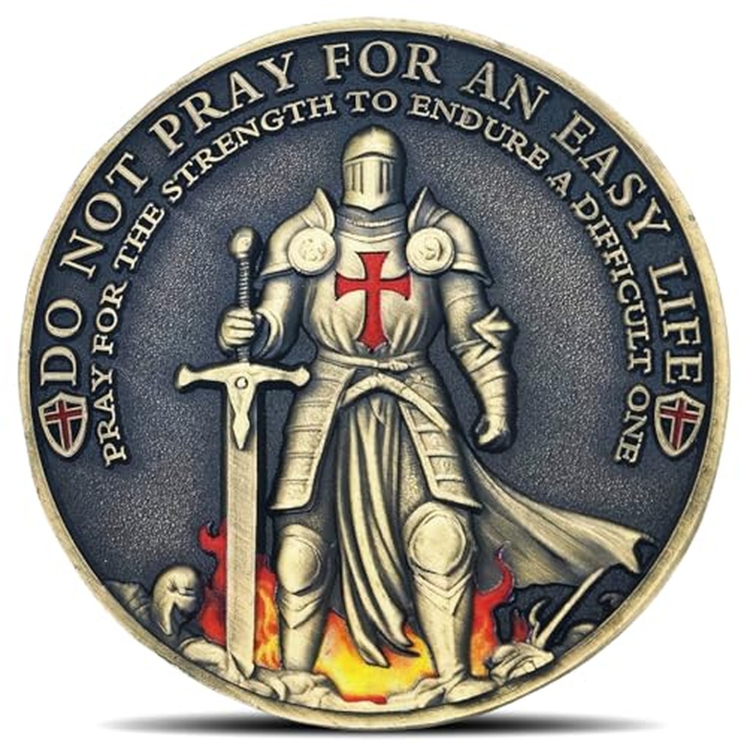 Knights Templar Christian Warrior Challenge Coin - Pray for Strength to Endur...