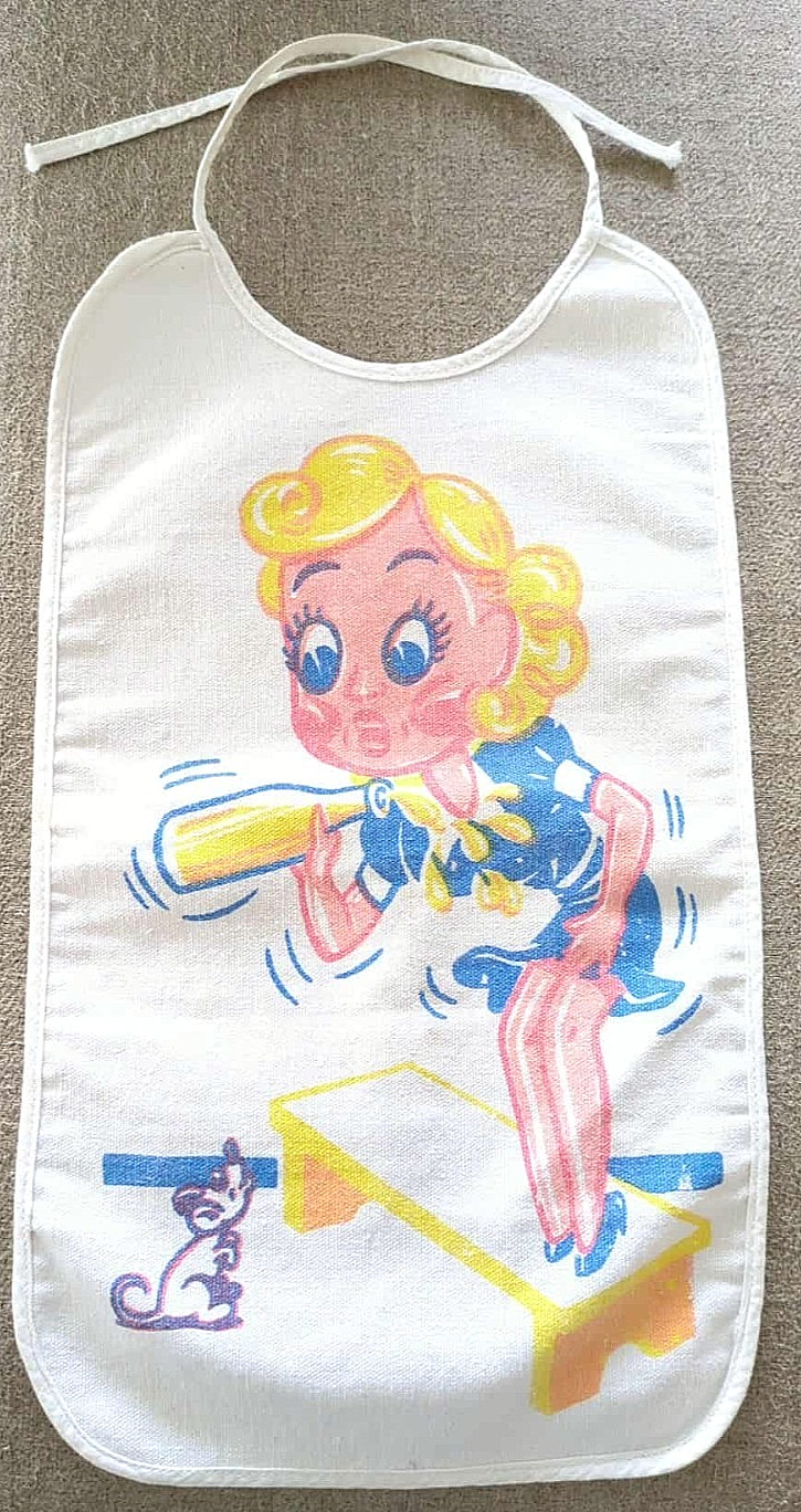 Vintage 50s Cartoon Woman Life Of The Party Adult Bib By Baker-Lockwood Mfg Co Vintage 50s Cartoon Woman Life Of The Party Adult Bib By Baker-Lockwood Mfg Co