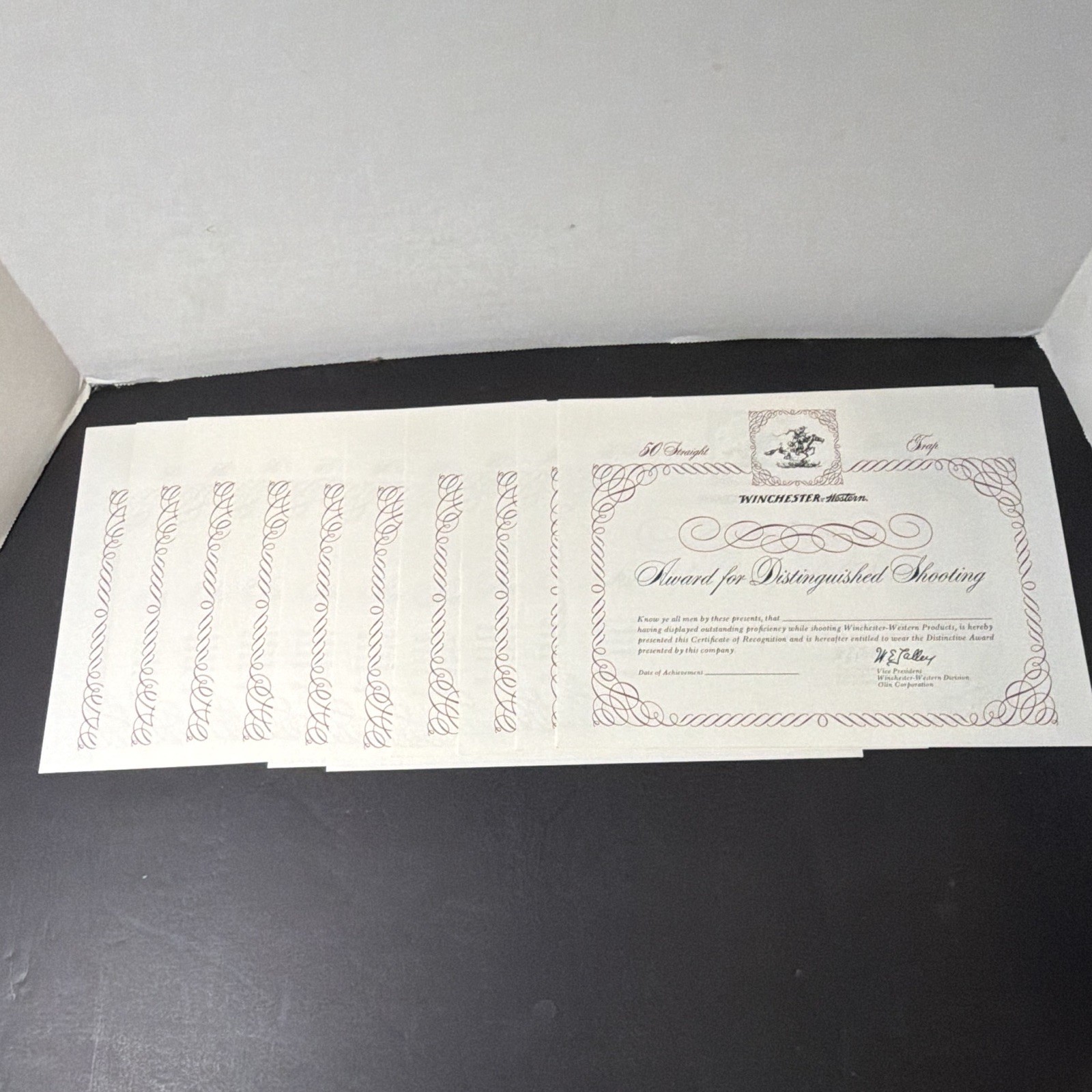 Winchester-Western Award for Distinguished Shooting Certificate Sheets lot of 10