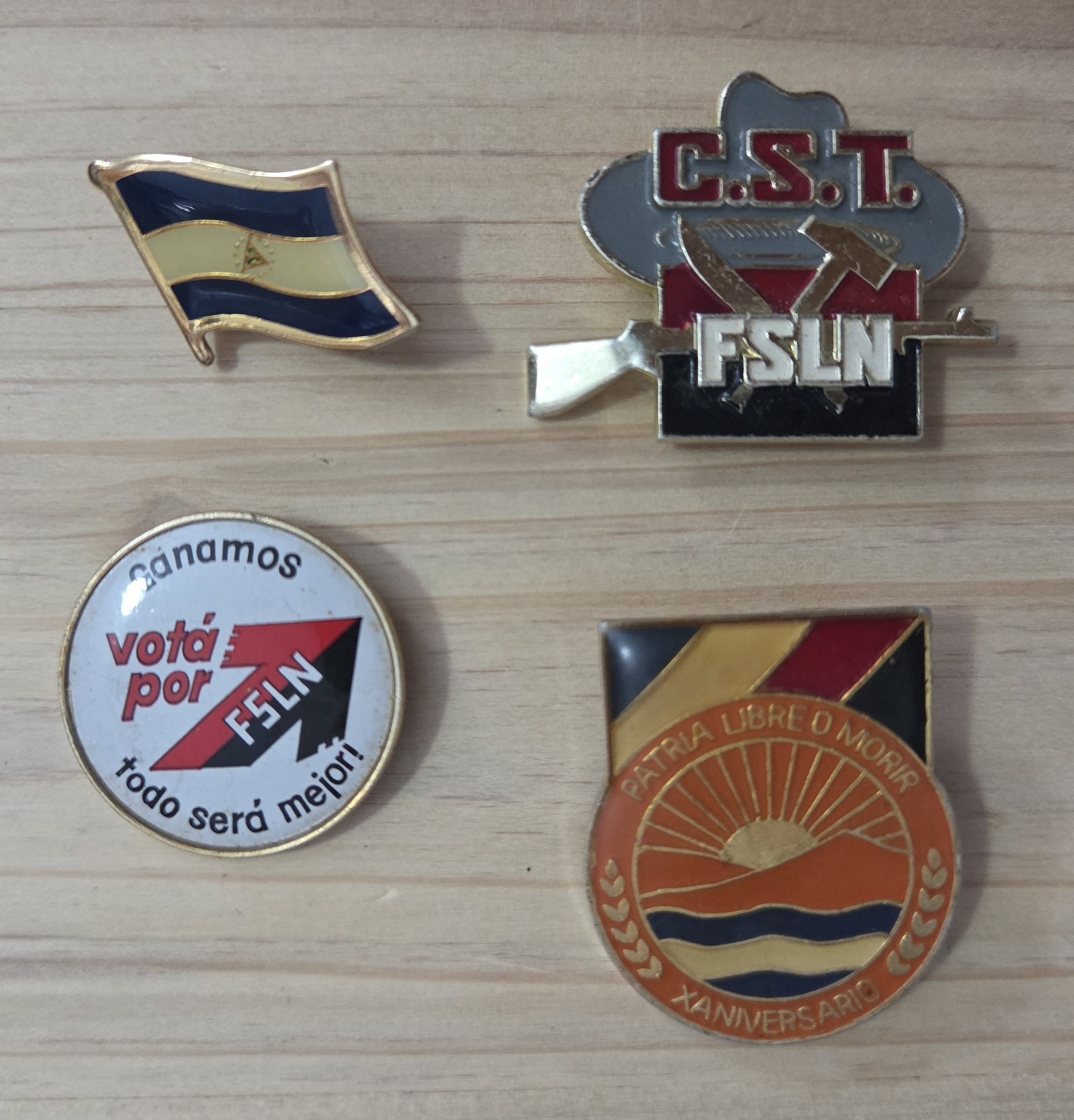 Set of 3 Vintage Nicaragua CST FSLN Sandinista Pins and 1 Flag Pin