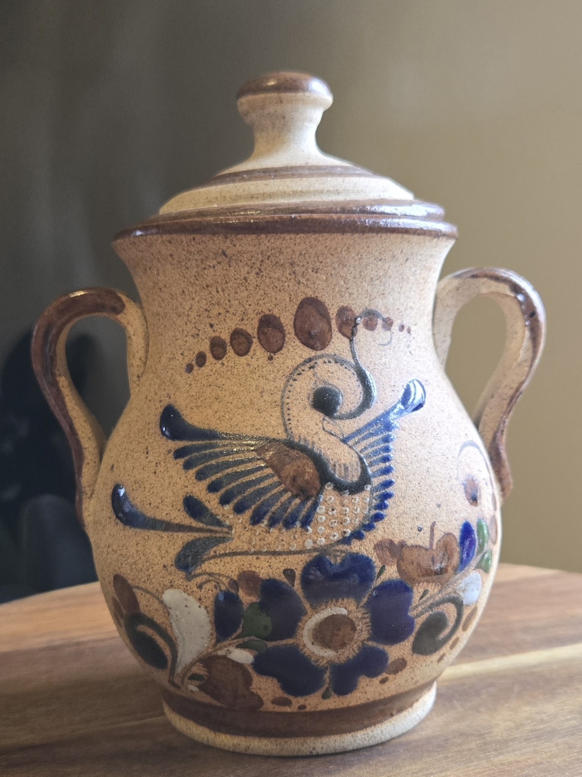 Vintage Tonala Pottery Mexico Lidded Jar Bird & Floral Folk Art Vintage Tonala Pottery Mexico Lidded Jar Bird & Floral Folk Art