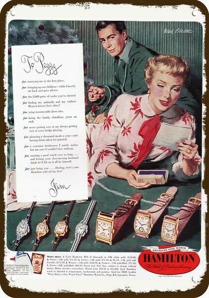 1950 HAMILTON Vintage Look DECORATIVE METAL SIGN - JIM TO PEGGY - NOT ACTUAL WAT