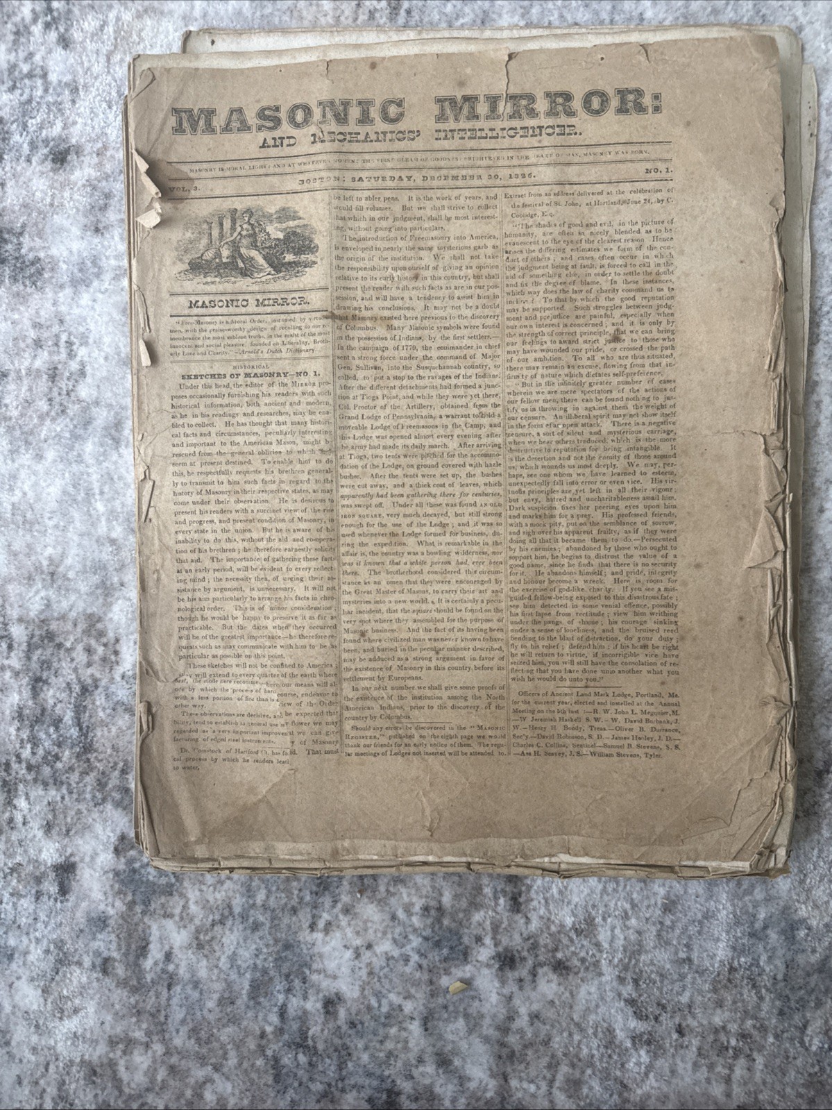 VERY RARE The Masonic Mirror And Mechanics intelligence 1826-1827 12 Newspapers