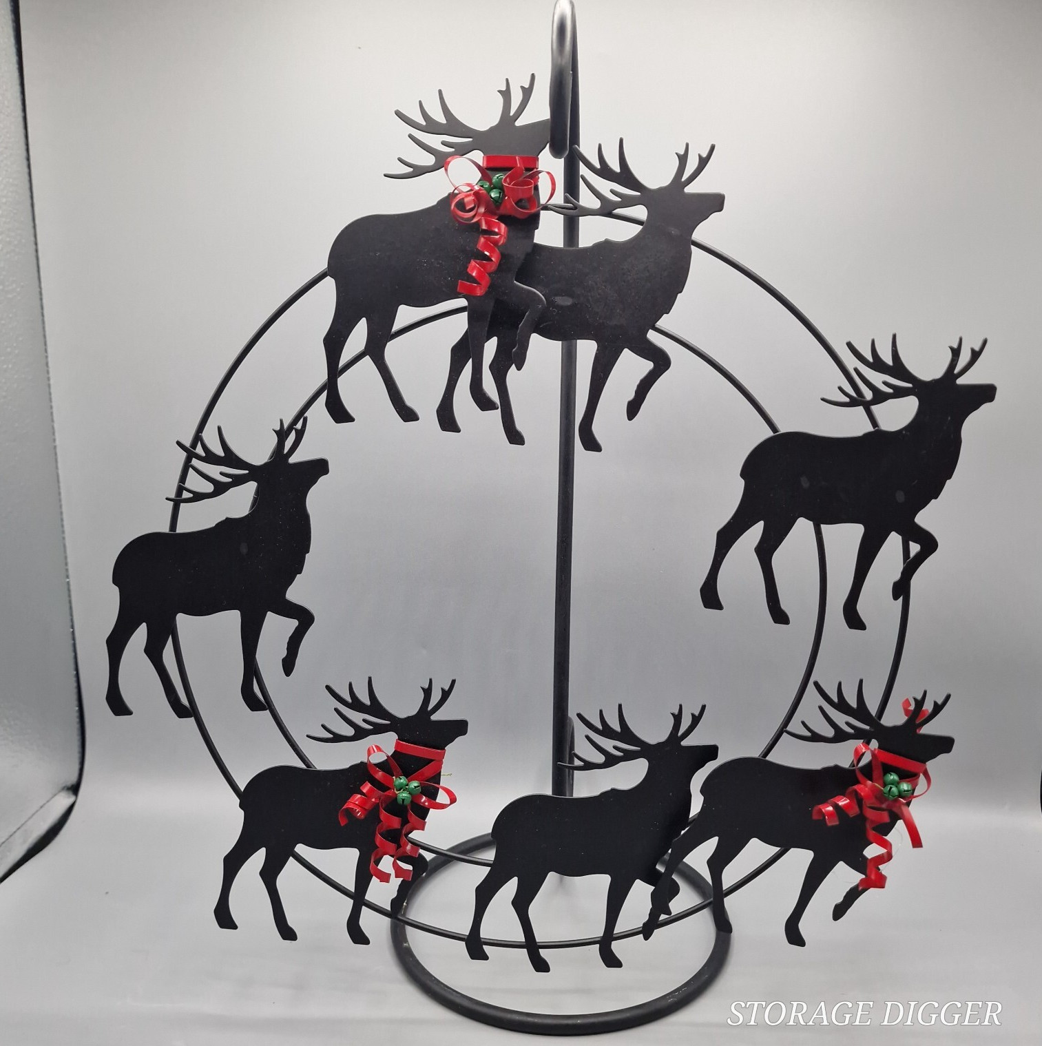 Vintage Dept 56 Silhouette Black Metal Reindeer Elk Christmas Wreath 15\
