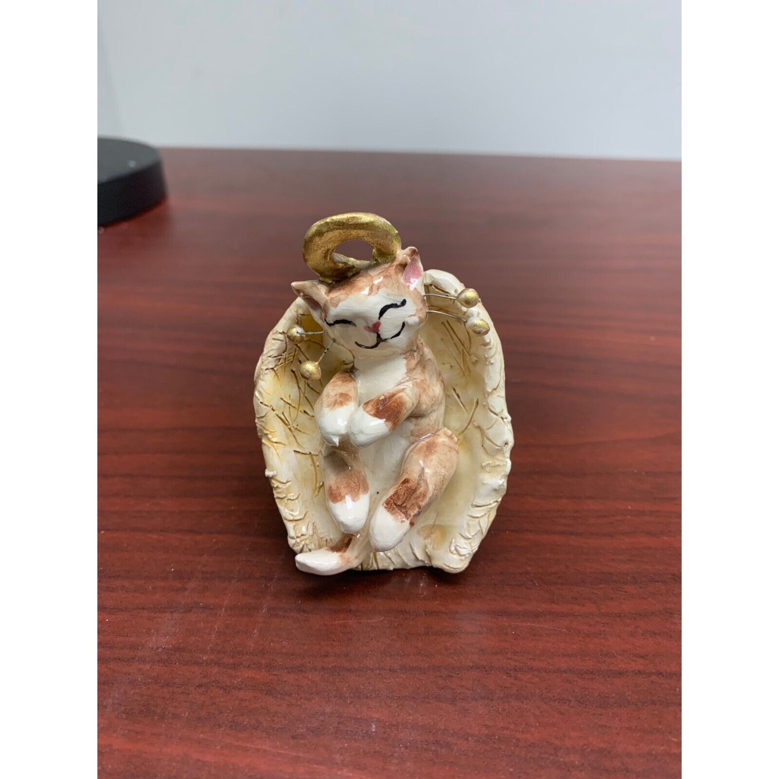 Amy LaCombe Handmade Ceramic Cat Angel Figurine in Manger