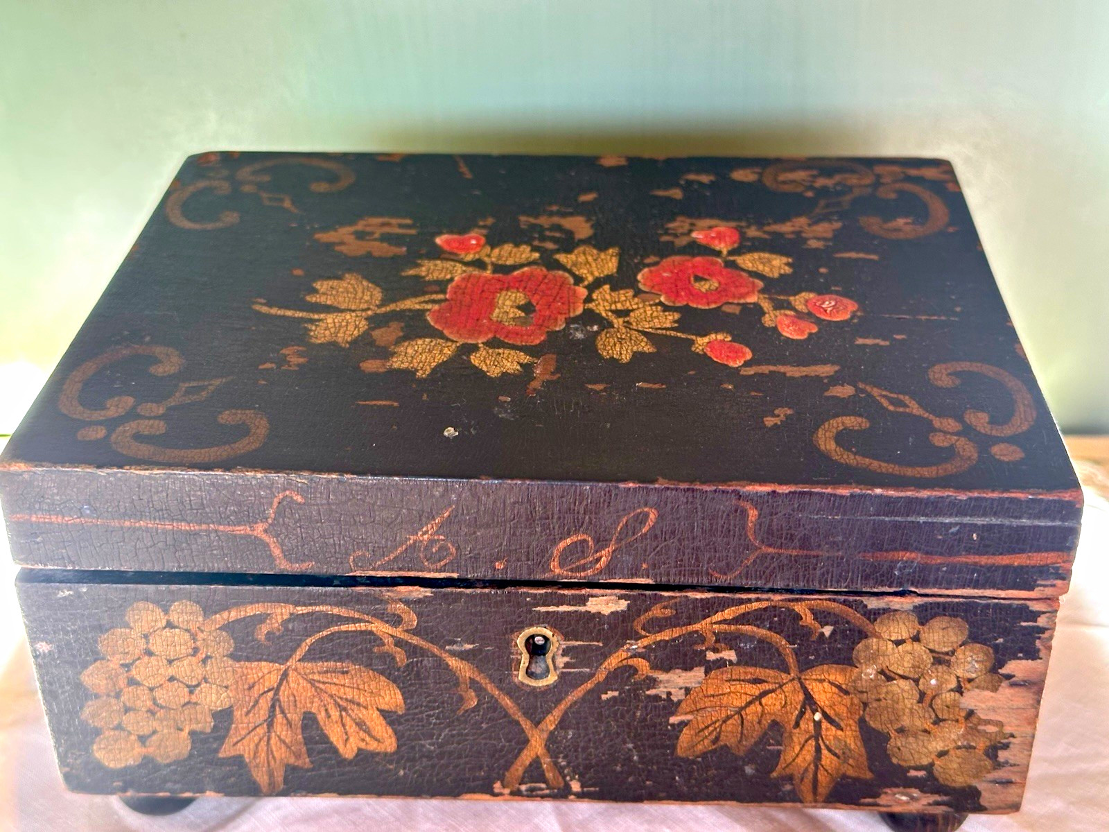 Antique Pennsylvania 1850s Dutch Art Document Box From Pro Baseball Bruce Sutter