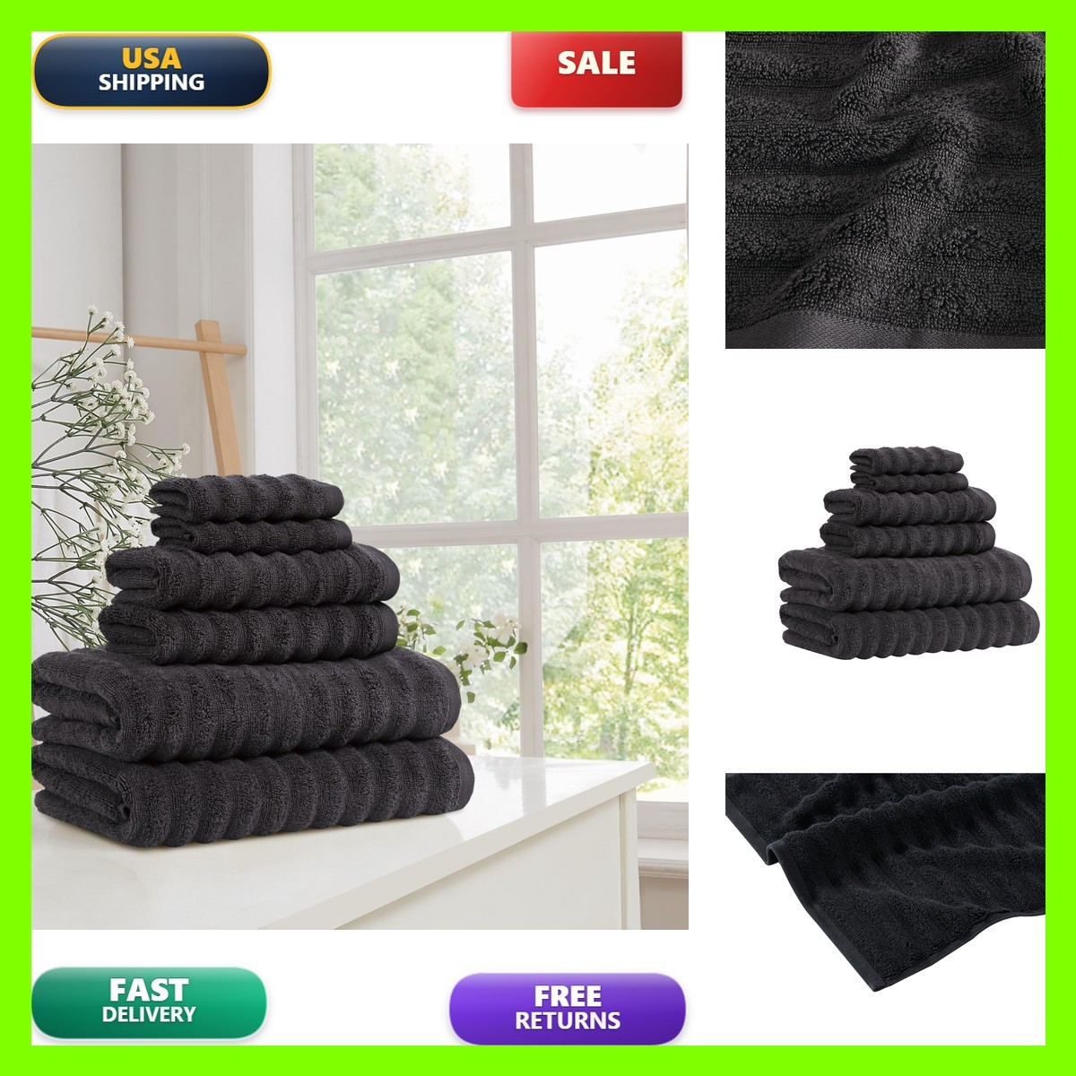 TRULY SOFT Zero Twist Black 6 Piece Towel Set