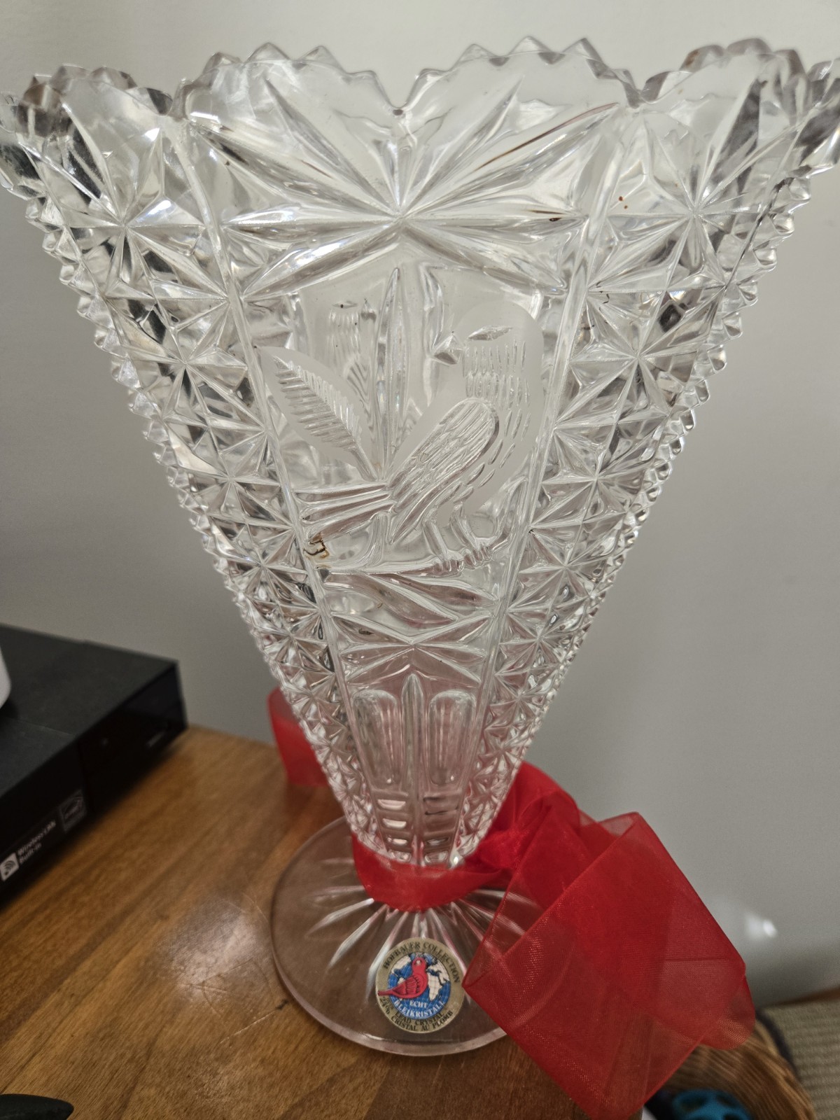 Hofbauer Fan Vase Byrdes Collection Lead Crystal 9 \