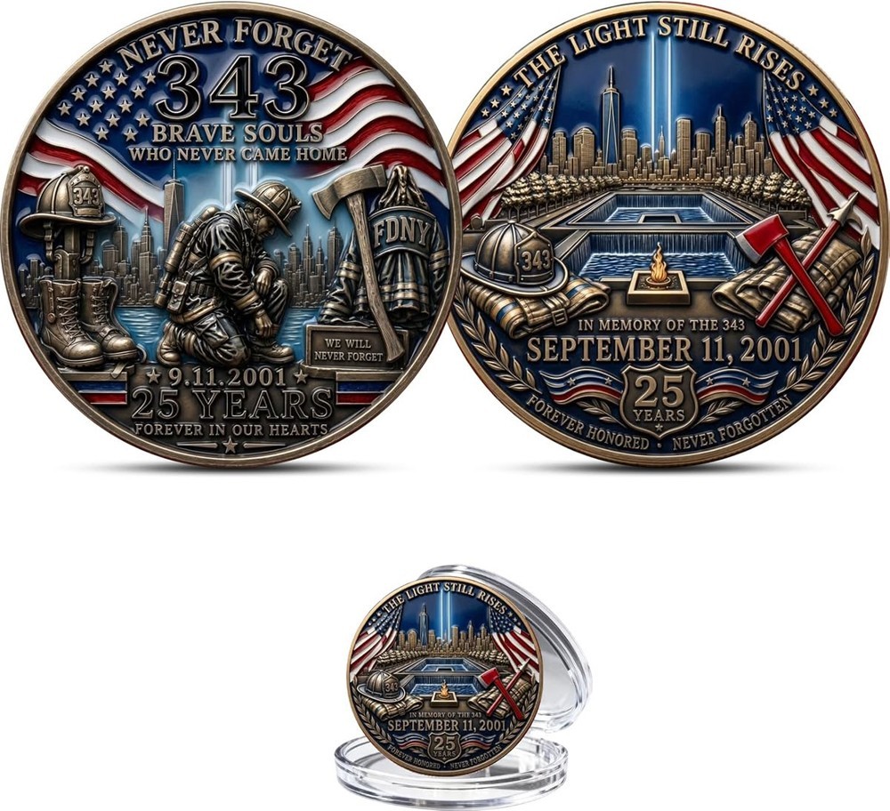 9/11 25th Anniversary Challenge Coin 343 Firefighter Never Forget Memorial Gift