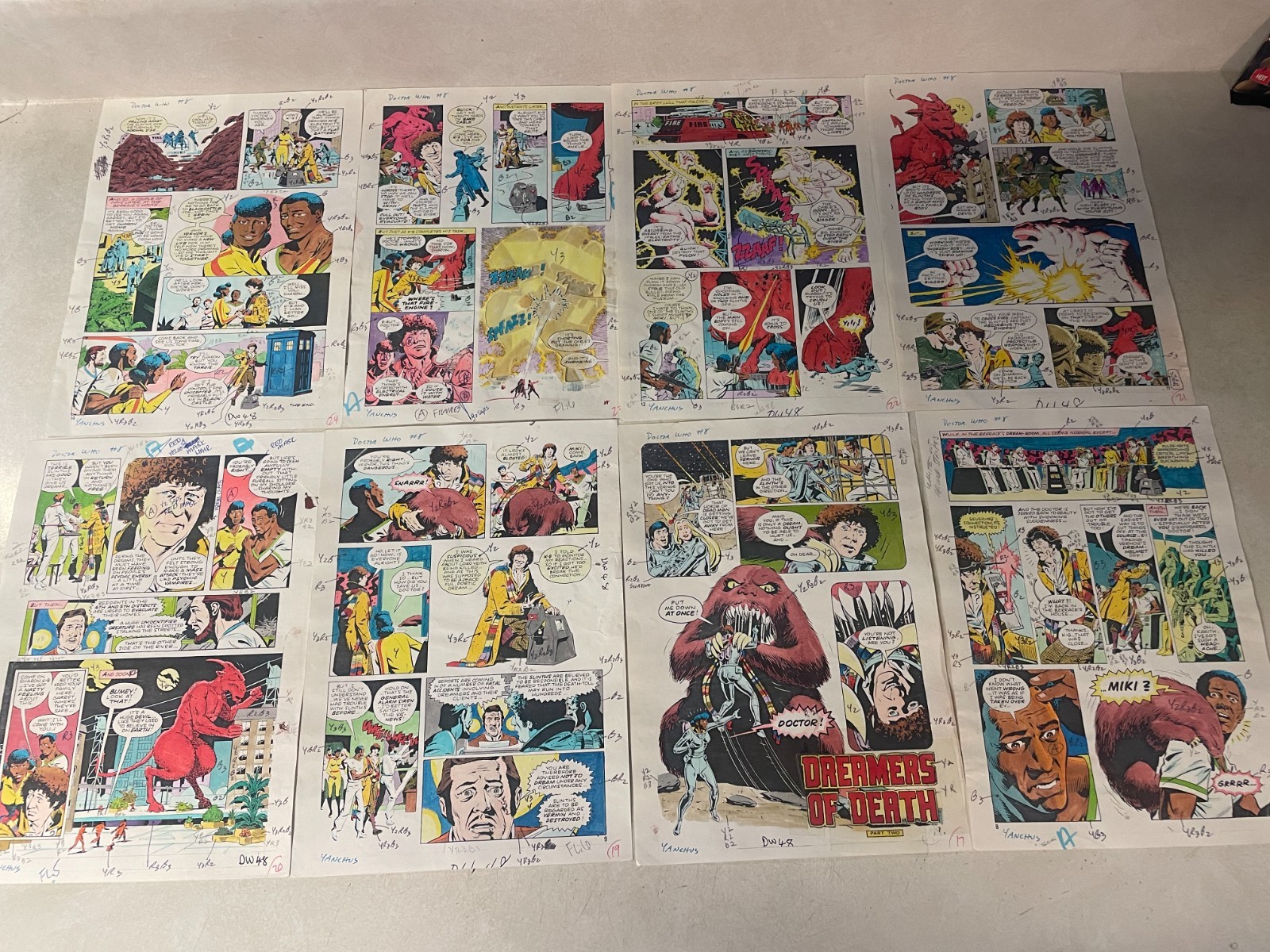 DOCTOR WHO #8 ART original COLOR GUIDES DREAMERS DEATH GIBBONS 8 PGS IN A ROW