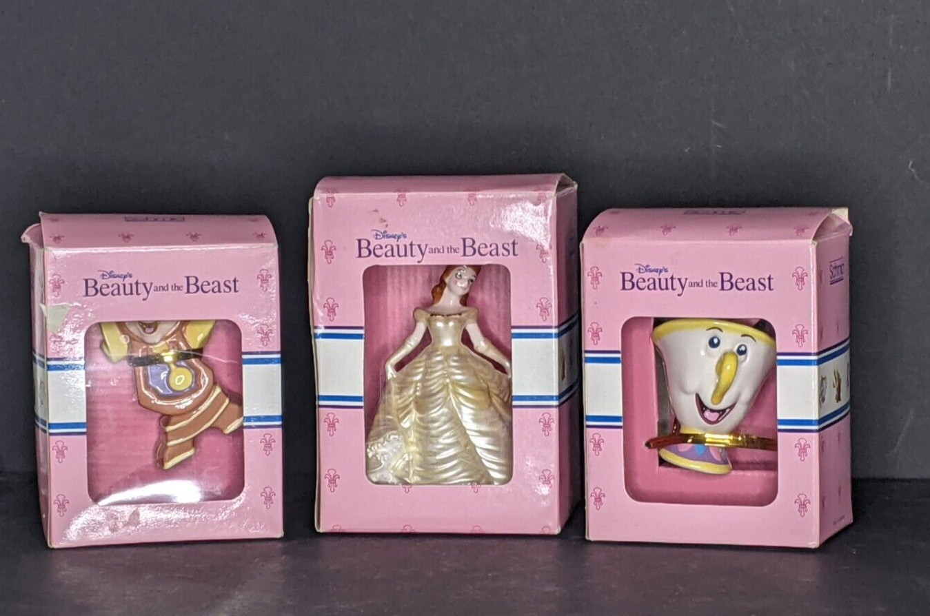 Schmid Disney Beauty & the Beast Figurines Belle Cogsworth Clock and Chip Potts