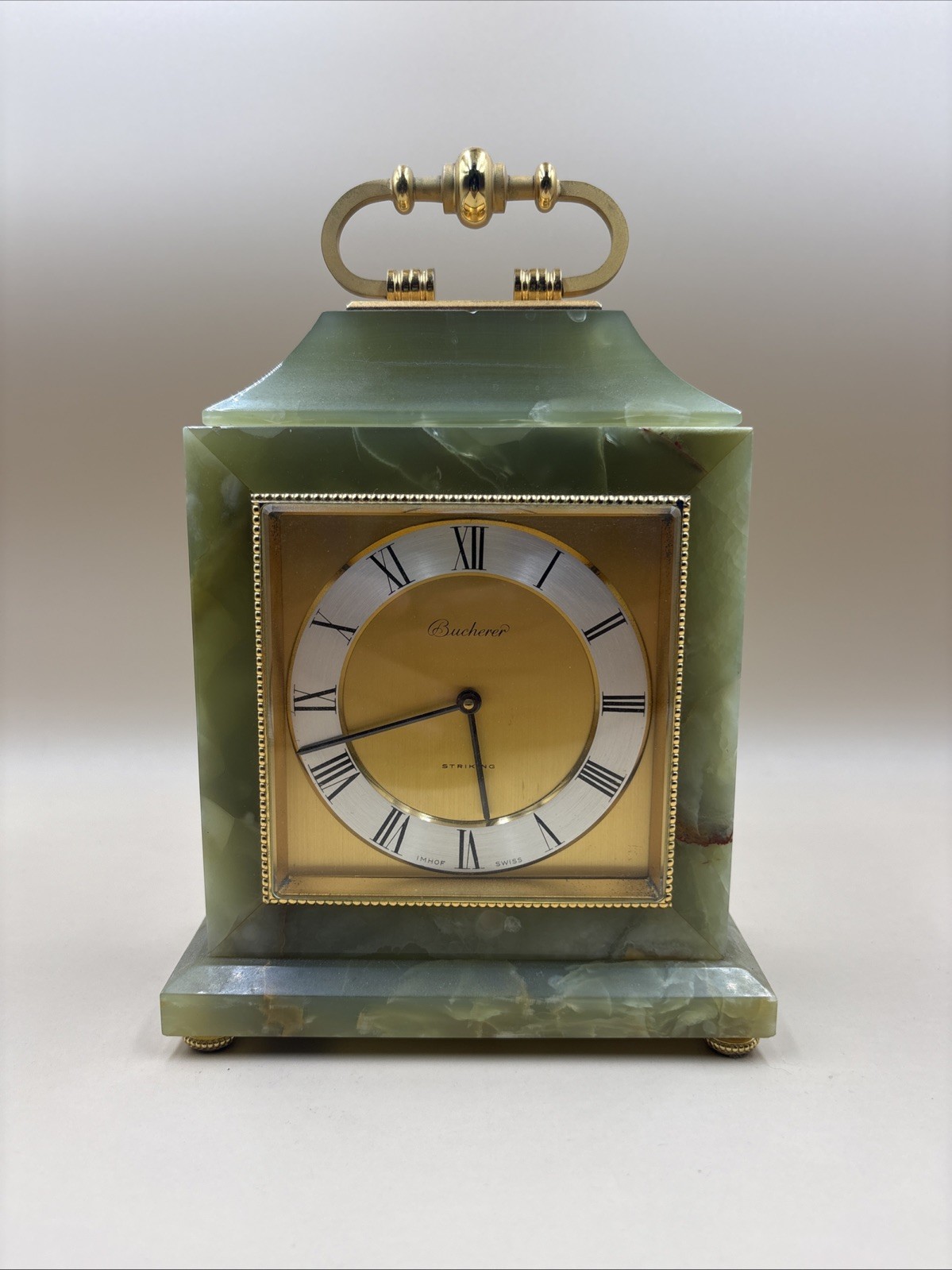Vintage Bucherer Swiss Green Onyx Clock SEE DESCRIPTION Vintage Bucherer Swiss Green Onyx Clock SEE DESCRIPTION