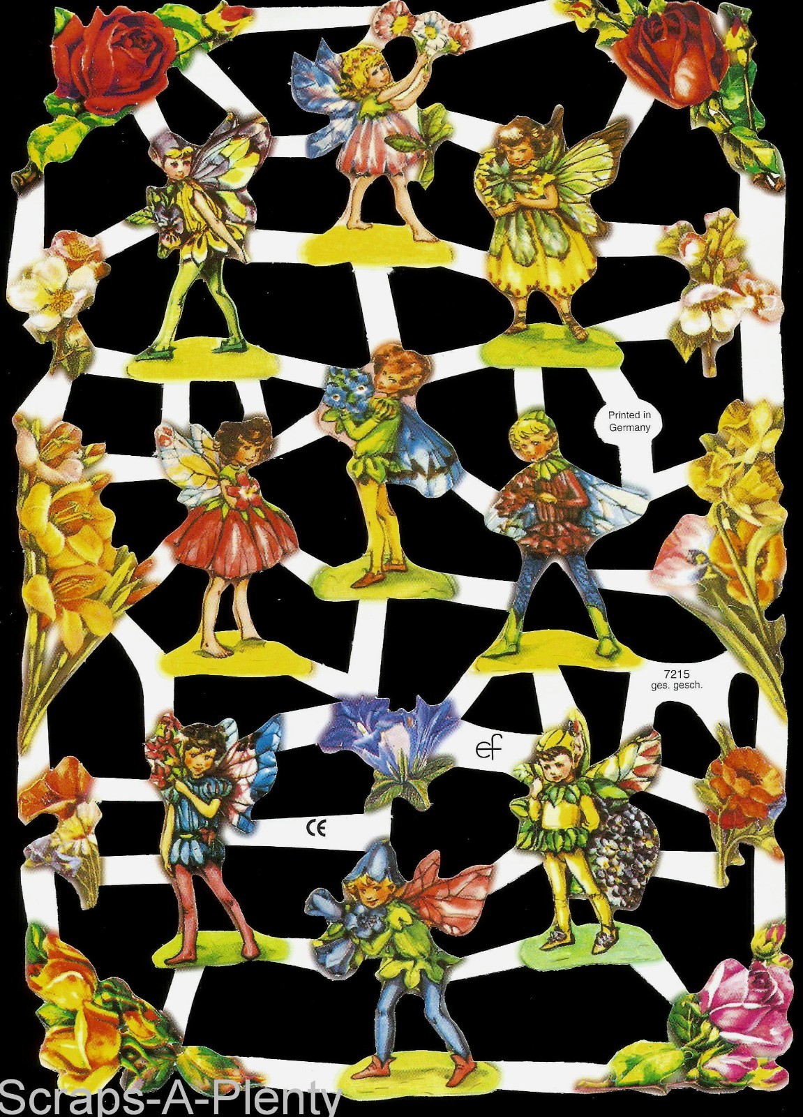 German Embossed Vintage Style Scrap Die Cut - Adorable Pixie Fairies     EF7215