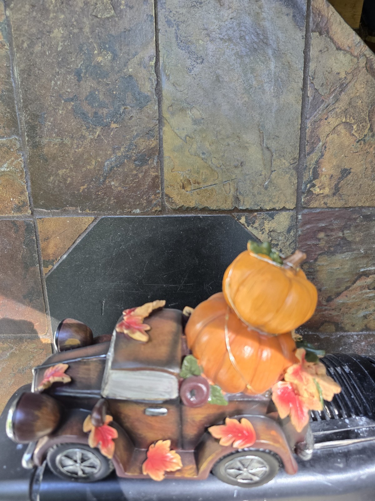 Vintage Fall Thanksgiving Retro Truck with pumpkin with battery operated lights 