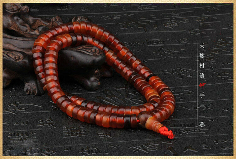 Vintage Natural Tibet Plateau Old Ox Horn Carved Prayer Mala 108 Beads Necklace