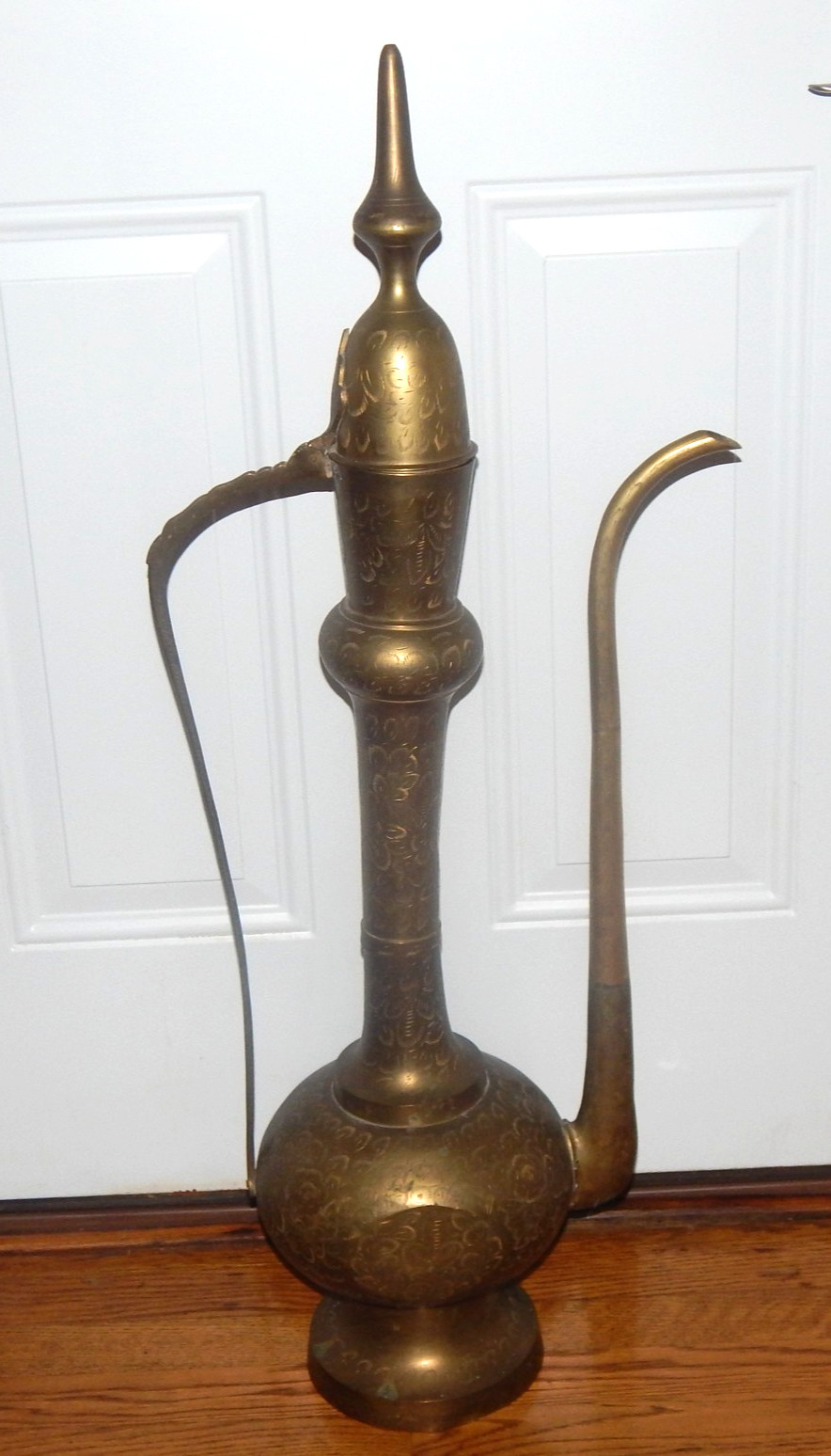 VTG LARGE HEAVY Brass Etched Aftaba Pot Ewer Pitcher 36