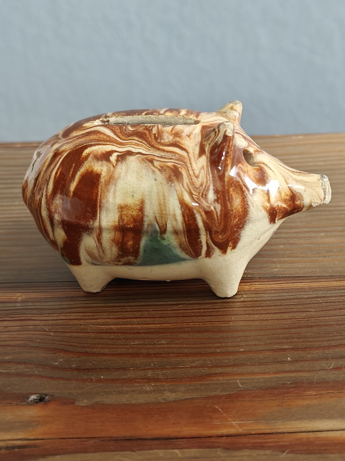 Antique Small Mocha Ware Glazed Hole Eyed Pig Bank Made In England READ 
