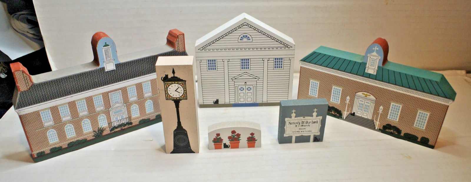 CAT'S MEOW VILLAGE ORCHARD PARK NY - 6 PIECES - DATED 1995-2000 