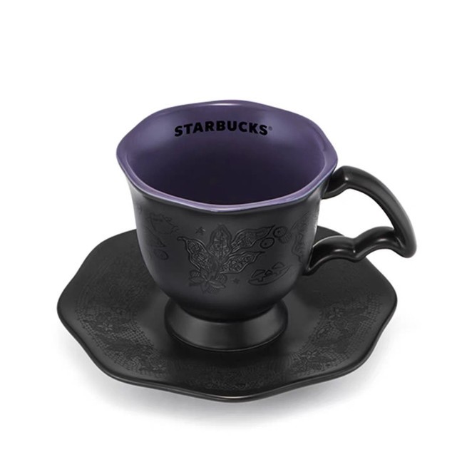Starbucks 2025 New China Halloween Flowers Black Coffee Mug With Coaster 265ml