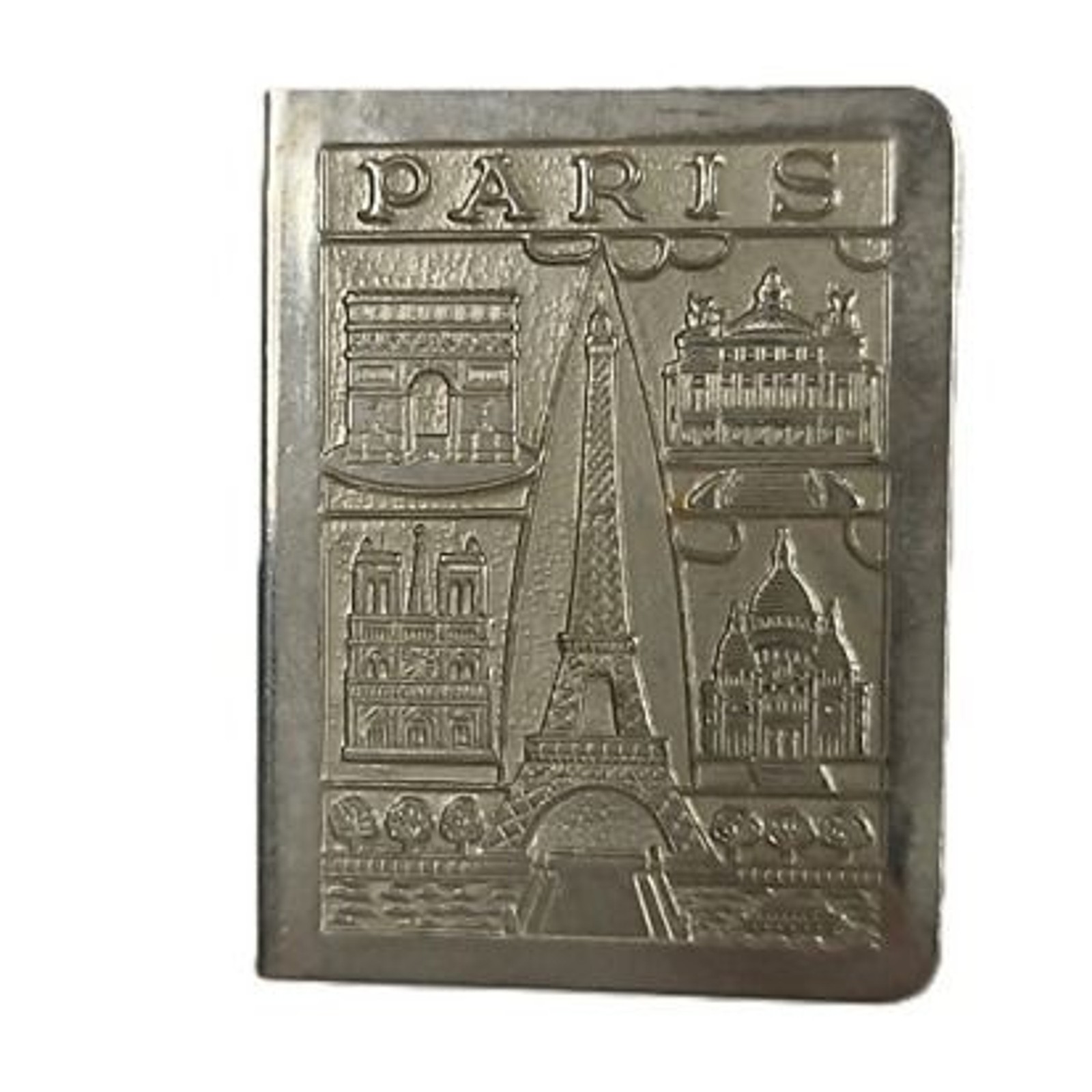 Vintage Matchbox Holder Case With Matchbox Paris Eiffel Tower Embossed Metal