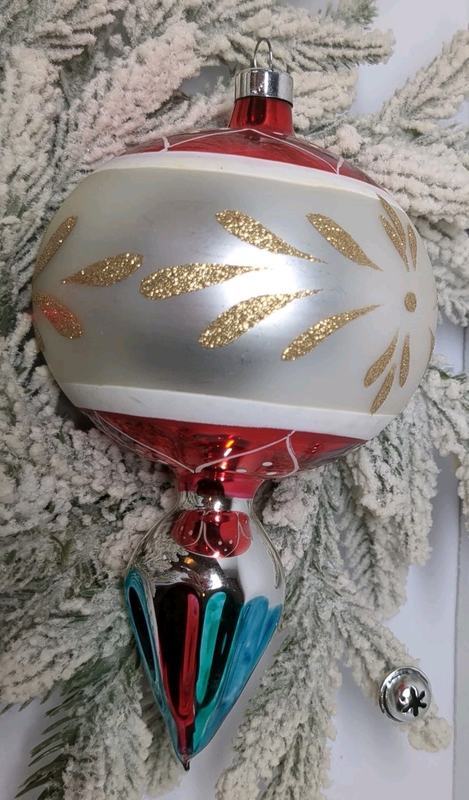 VTG Jumbo Bradford Glass Teardrop Finial Reflector Christmas Ornament W/Box