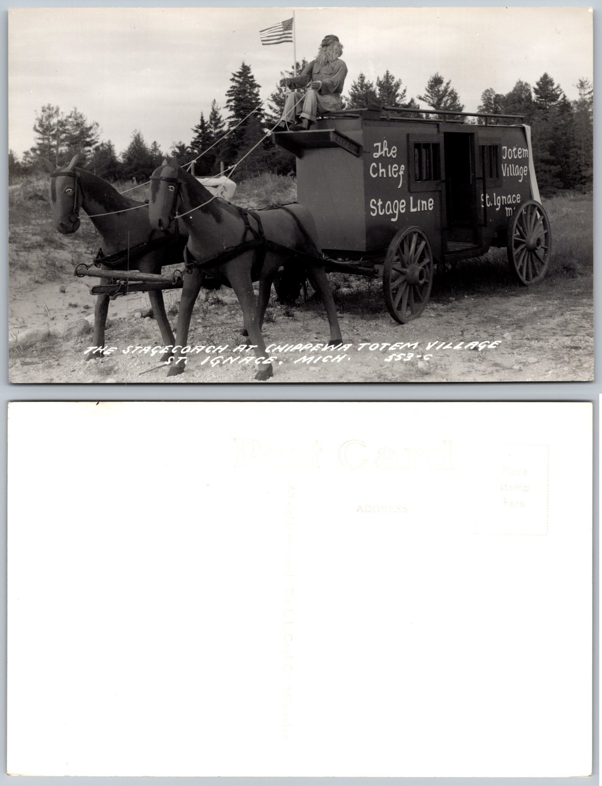RPPC St Ignace MI Stagecoach Photo Postcard