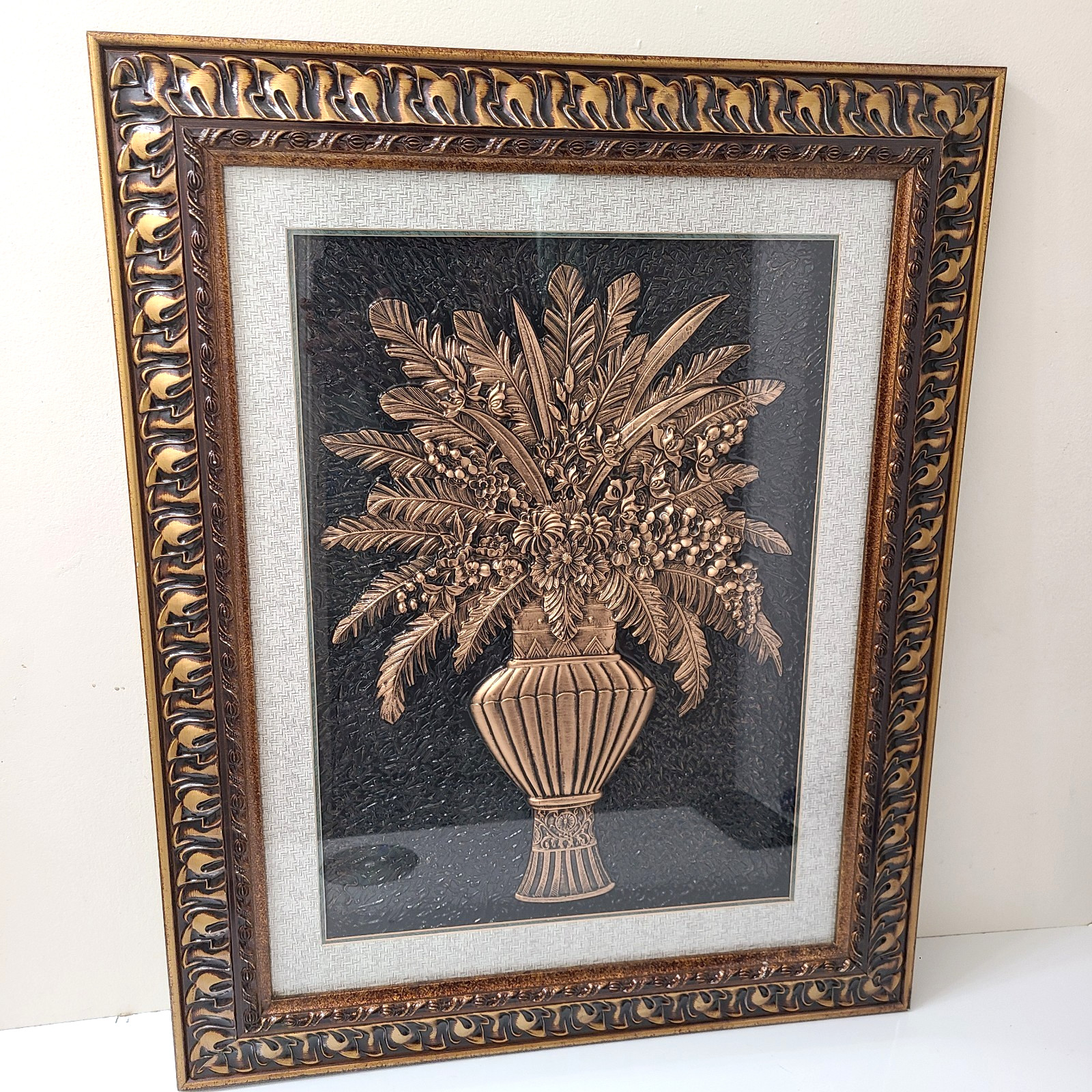 Vtg Antique 3D Brown Golden Frame Glass Home Interiors Art Wall Hanging