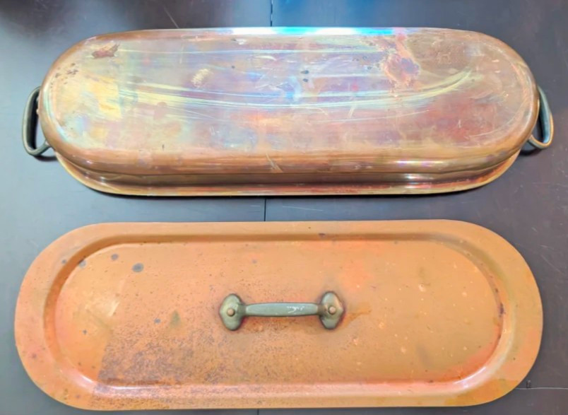 Williams Sonoma France Copper And Tin Fish Poacher Pan With Lid Vintage 1970's Williams Sonoma France Copper And Tin Fish Poacher Pan With Lid Vintage 1970's