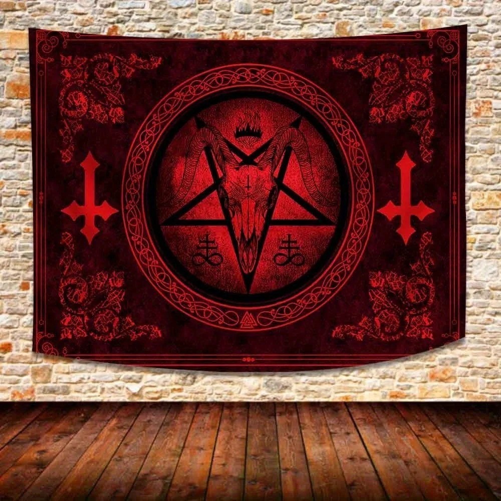 Gothic Satanic Goat Head Tapestry Halloween Witch Ritual Altar Decor 75x100cm