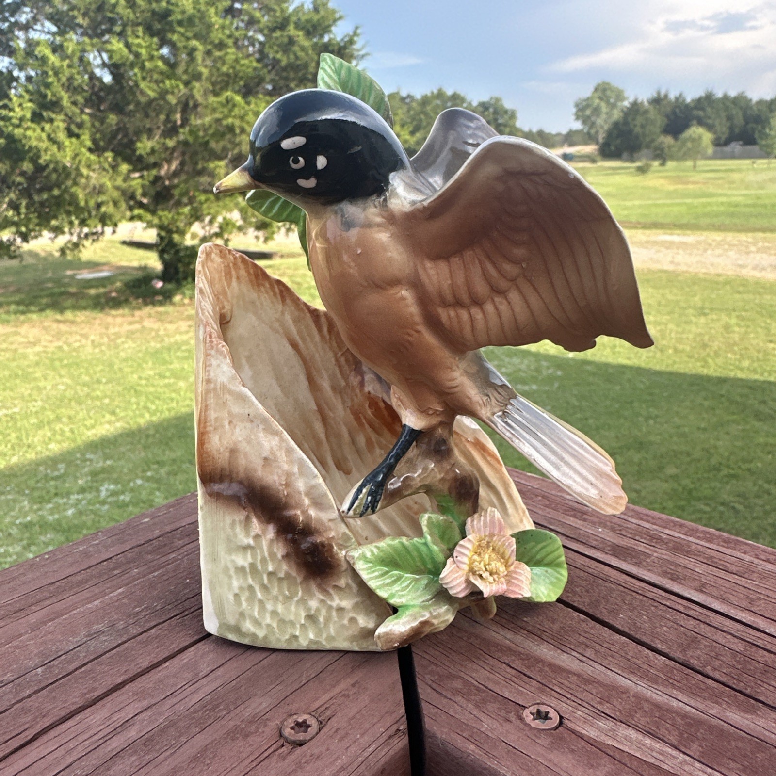 VTG Perched Bird Porcelain Figurine Trimont Ware Japan 5 1/2 In Tall