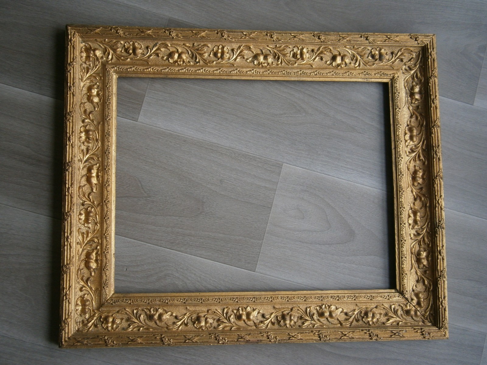 Large Frame c-1900 Wood And Stucco Golden Deco Painting Engraving 50x39 No. 1