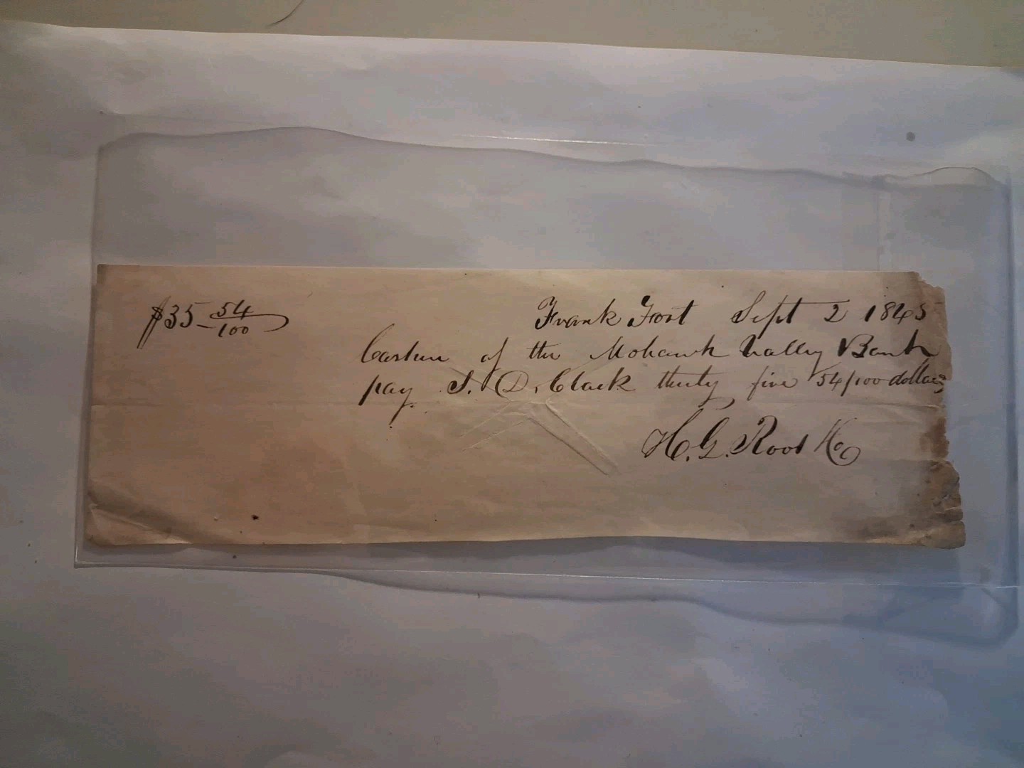SLING\'S 🪙 RARE Vintage 1845 $35.54. Promissory Note Mohawk National Bank