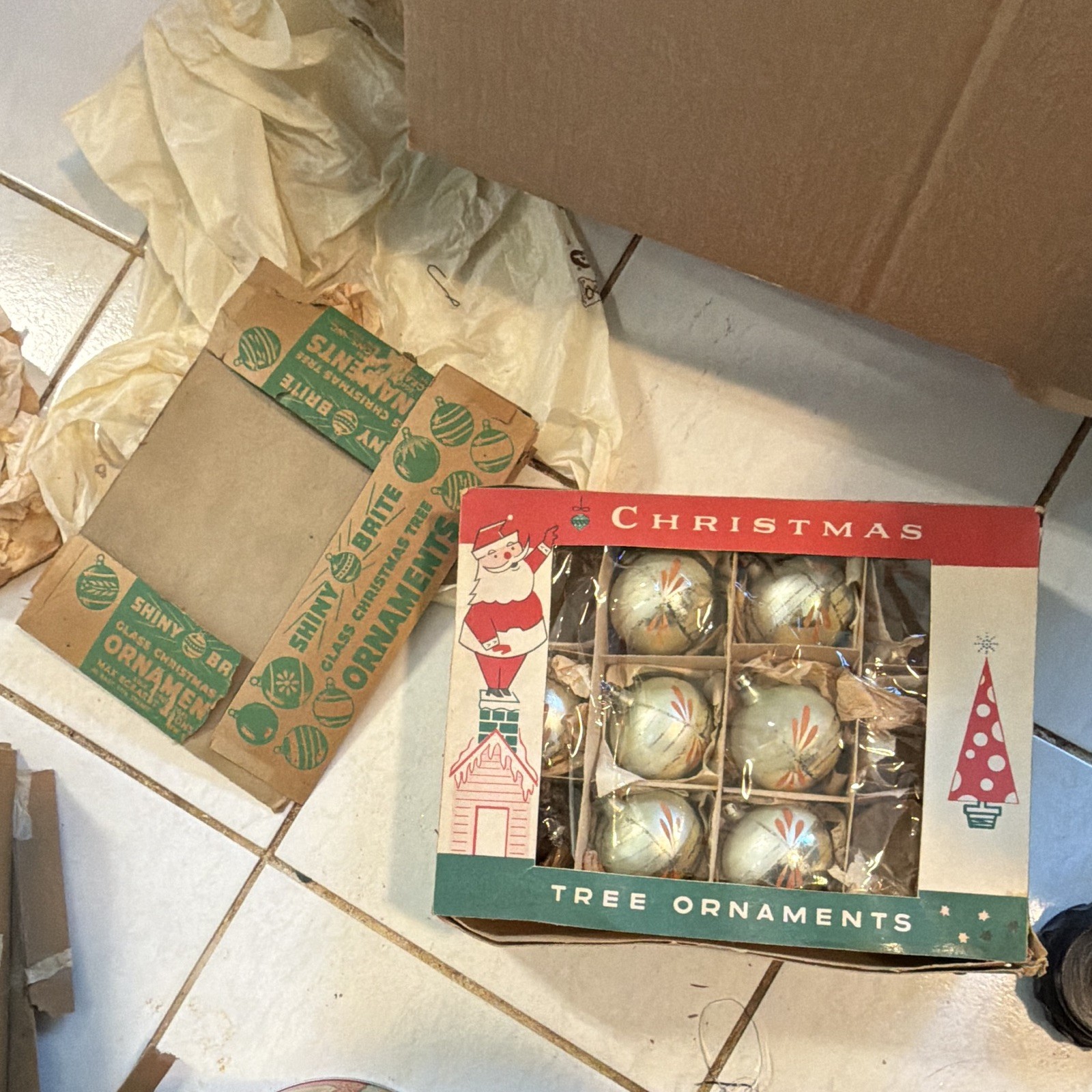 Vintage Fantasia Christmas Ornaments Stenciled Mica Poland Lot of 7 w/ Box MCM