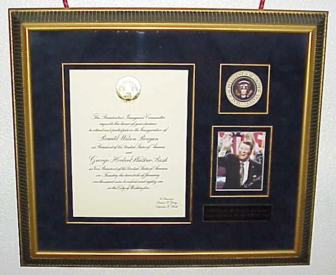 A FRAMED INVITATION TO THE INAUGUATION OF PRESIDENT RONALD REAGAN 1/12/81