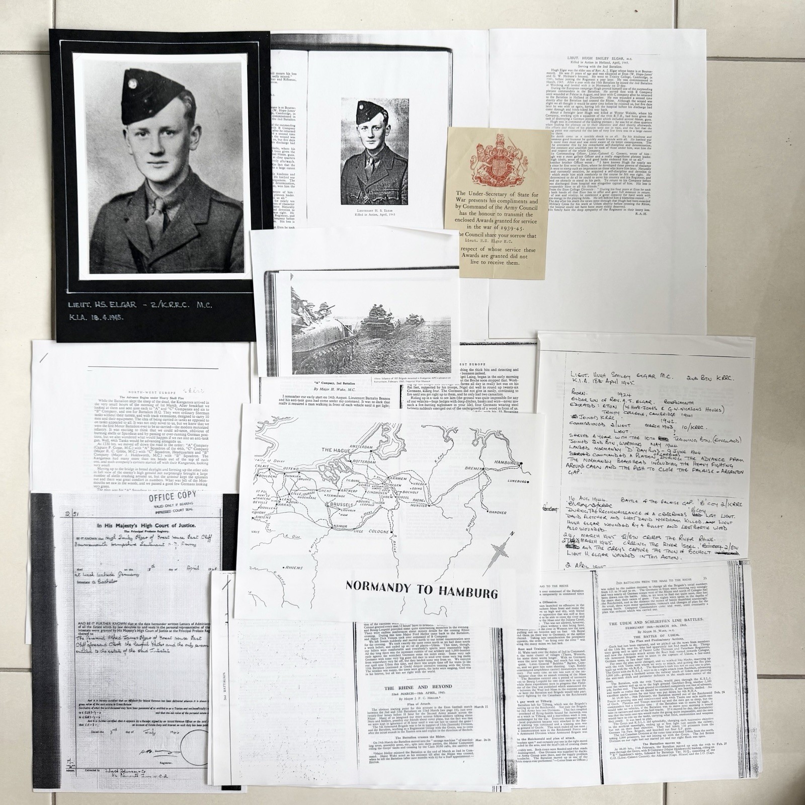 Genuine WW2 Lieutenant Elgar MC KIA KRRC D Day & NW Europe Casualty Slip