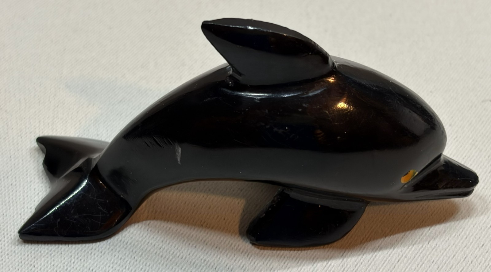 Vintage Hand Carved Wood Dolphin Figurine 4 Inch Black Lacquer Painted Sculpture