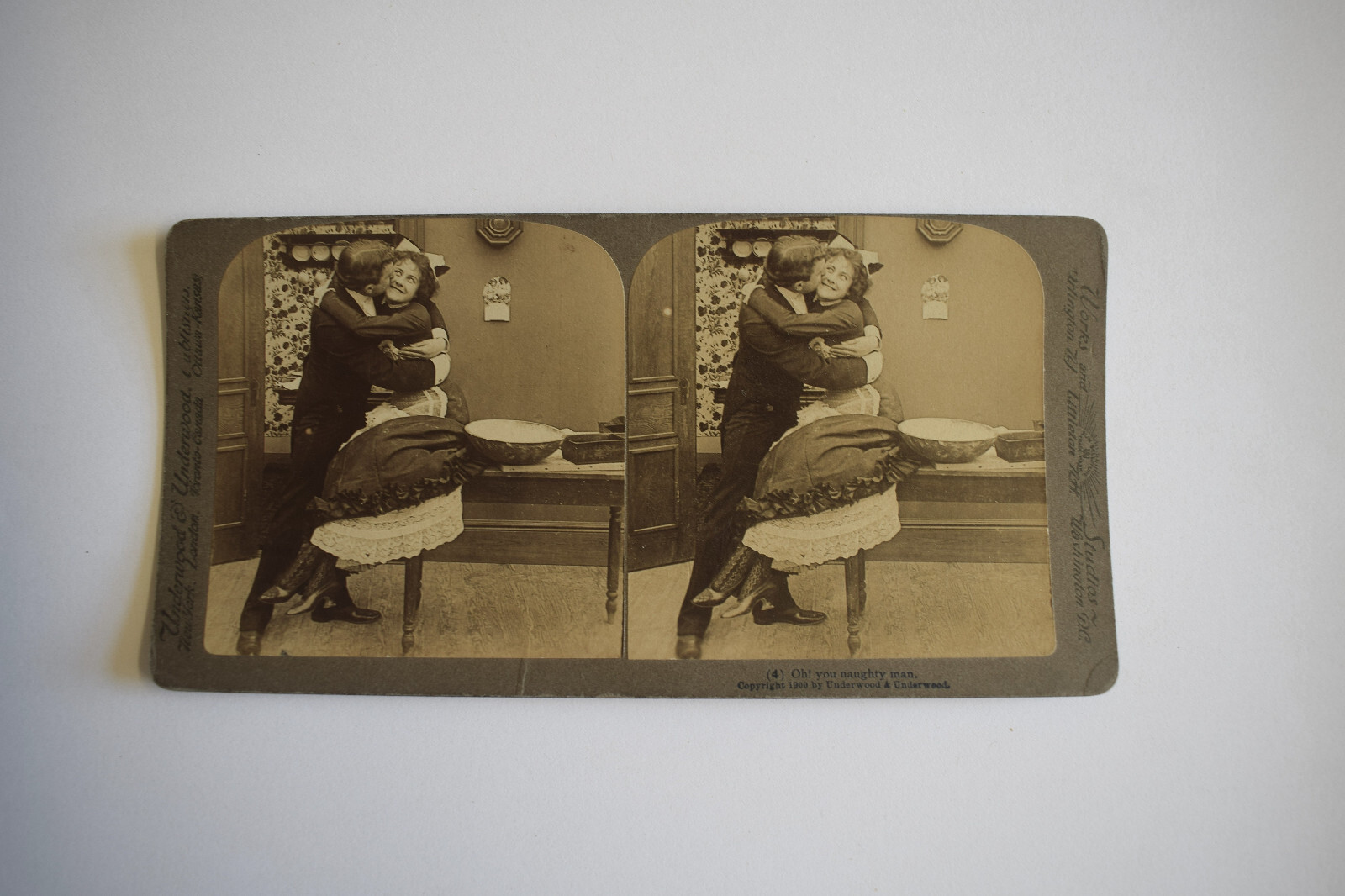Stereoview Photograph NEWLYWEDS NEW FRENCH COOK NO4 1900 3D GILDED AGE RISQUE