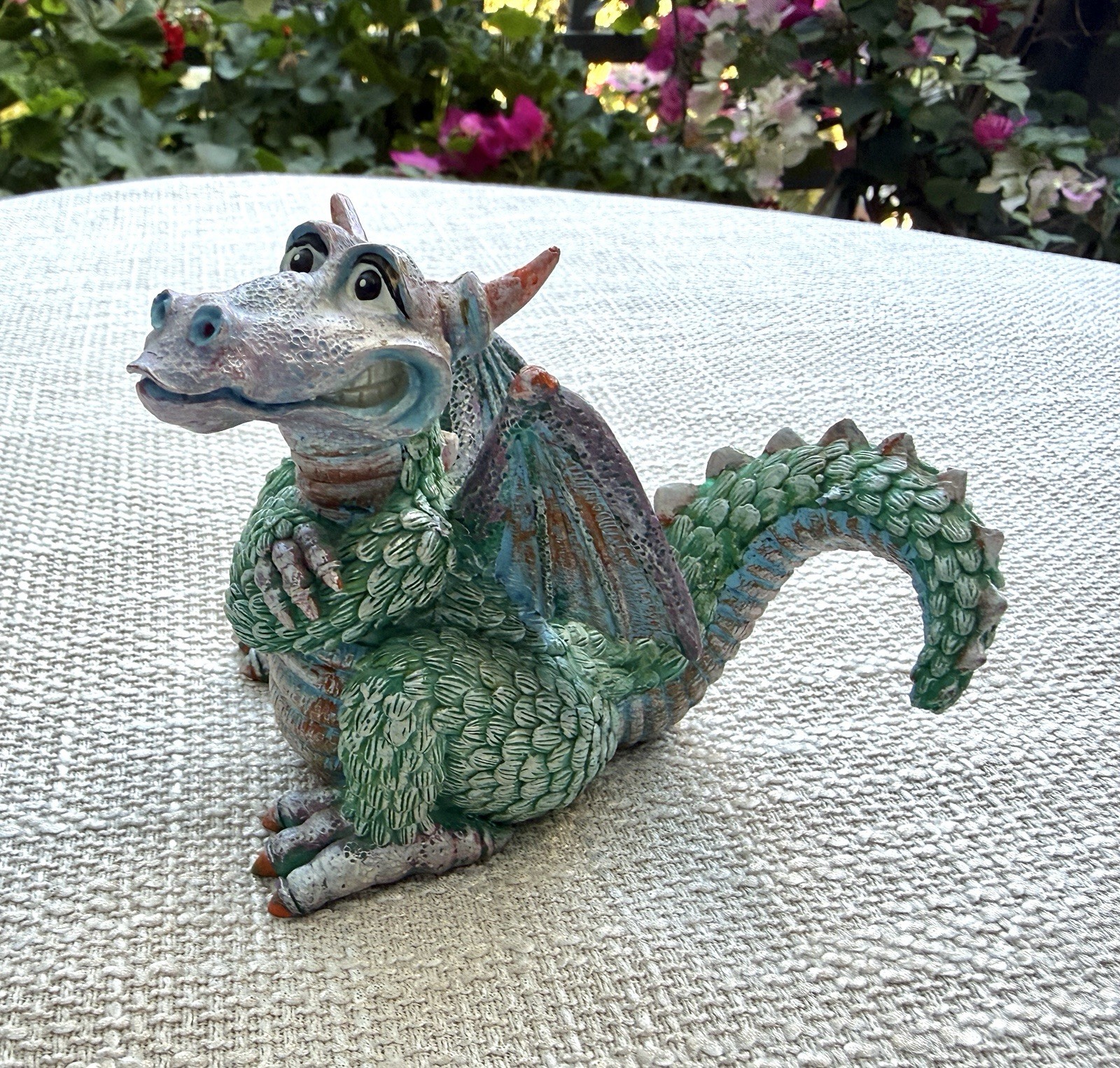 Whimsical Green Dragon Figurine Hand Painted Resin Fantasy Gothic Decor
