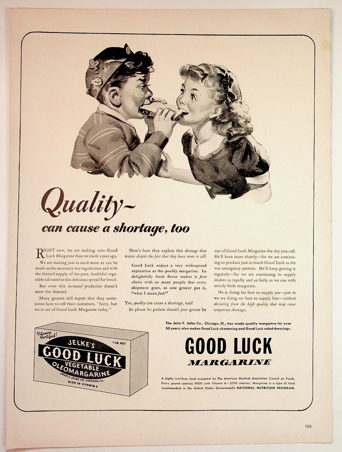 Jelke's Good Luck Margarine Vintage 1940s WWII Magazine Ad Food Rationing