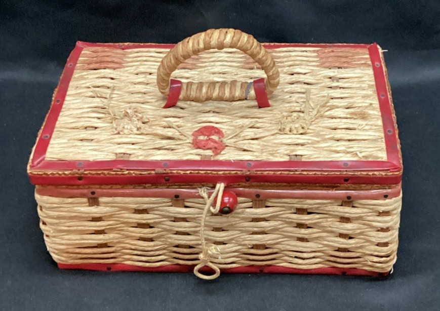 Vtg Drtiz Woven Wicker Sewing Basket - Made In Japan