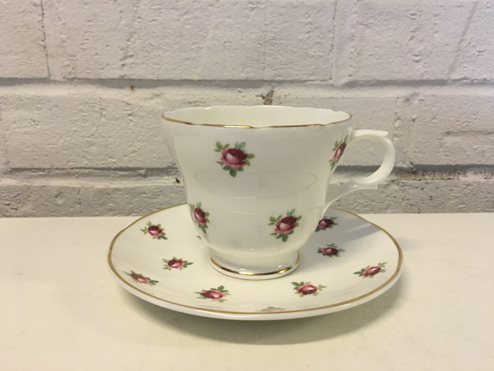 Crown Trent China English Porcelain Cup & Saucer w/ Floral & Gold Decoration
