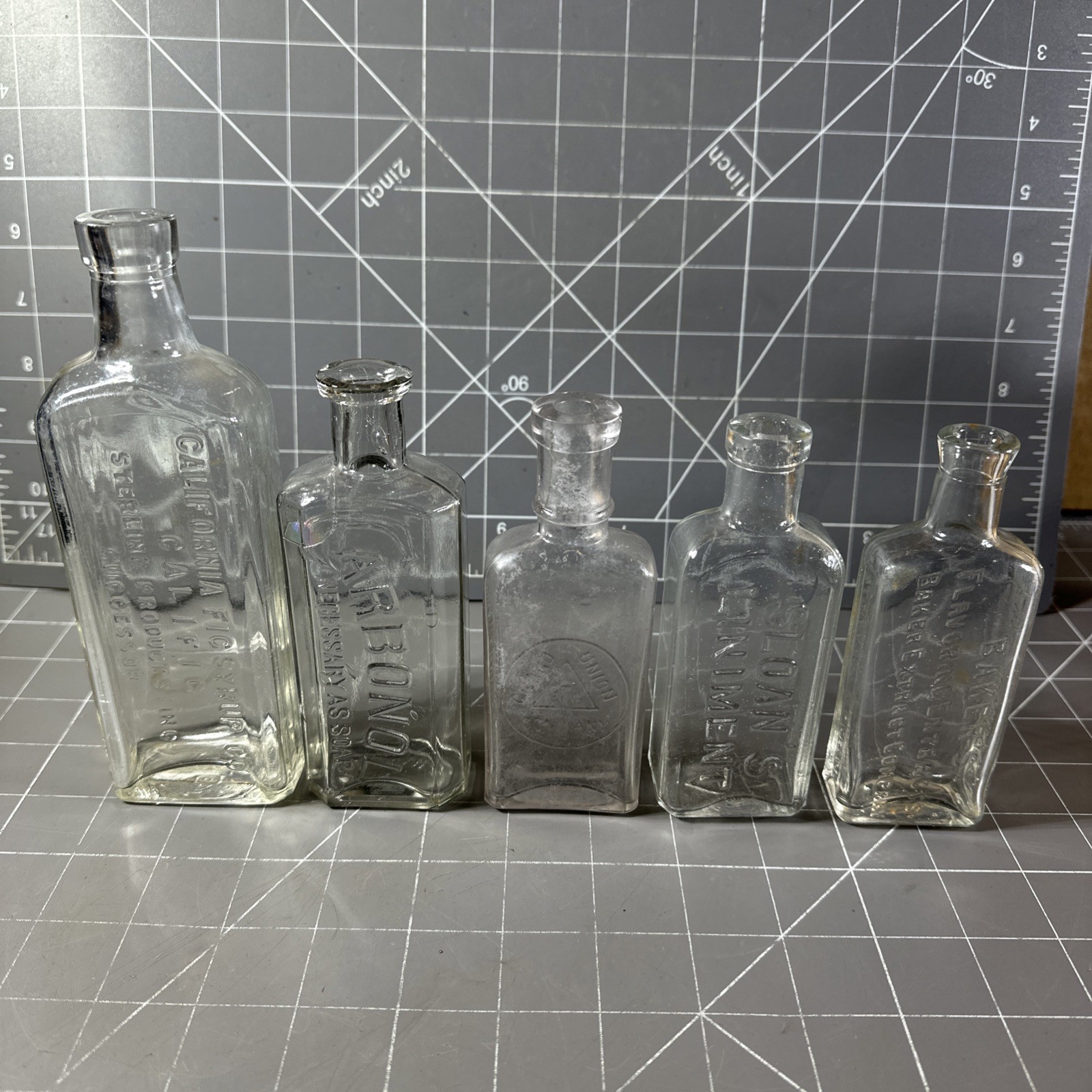Vintage Glass Medicine Bottle 5 Pc. Lot Americana USA California, Arbonol, Sloan