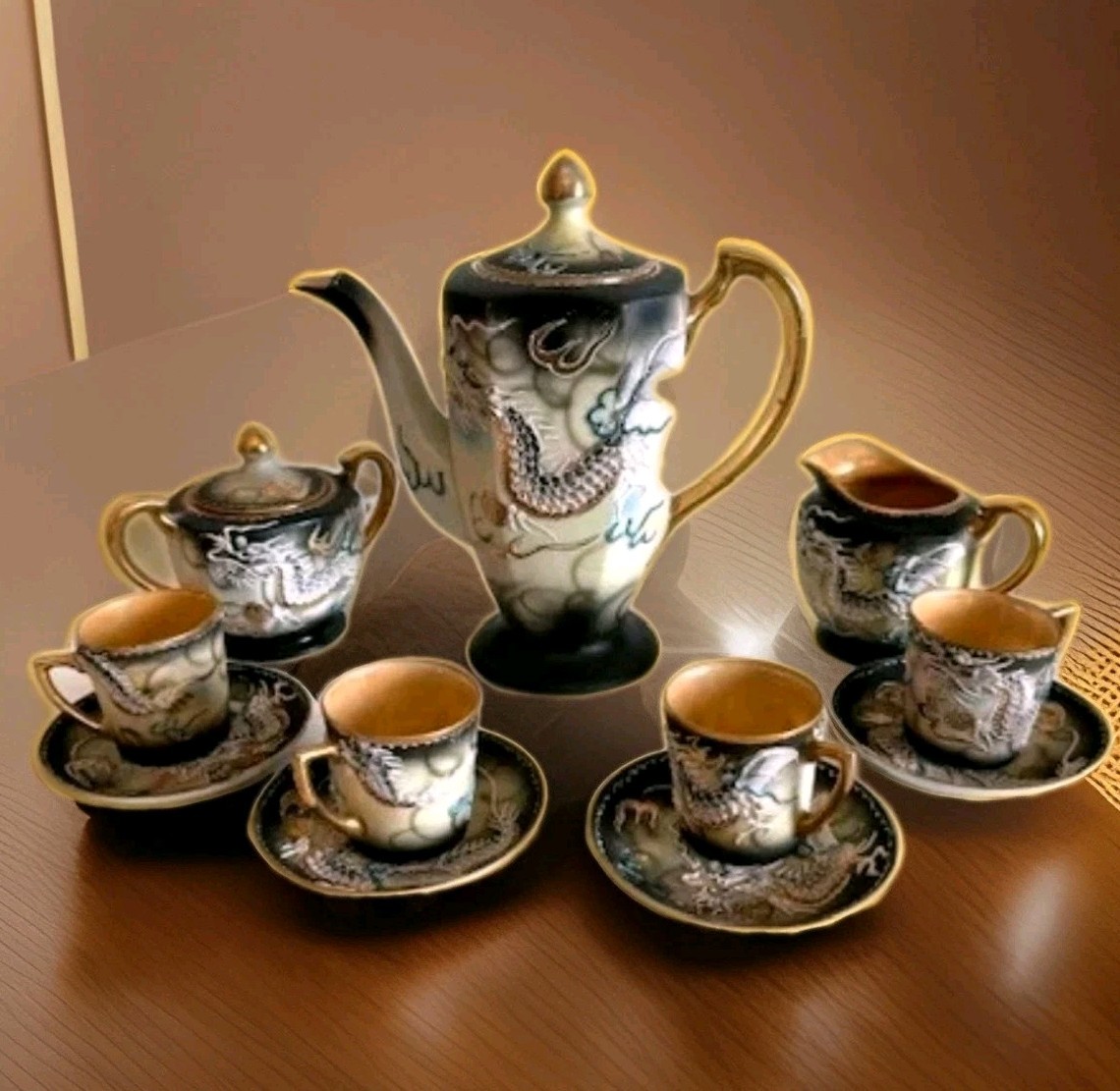 Vintage Noritake Dragonware Moriage Tea Set Hand Painted Japan 1930s Perfect