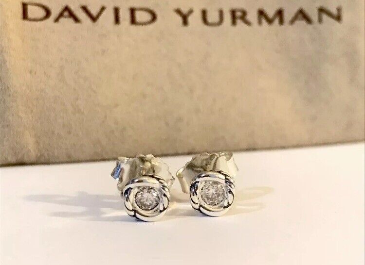 David Yurman 925 Sterling Silver infinity Crossover Stud and Diamonds Earrings